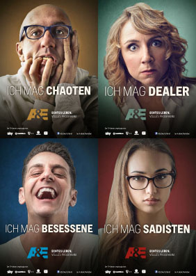 TV-Sender A&E lanciert 'Echtes Leben. Volles Programm.'-Kampagne - Alle vier A&E-Kampagnenmotive auf einen Blick (Foto: A&E)