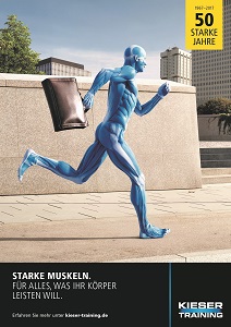 Der blaue Muskelmensch ist das neue Gesicht von Kieser Training (Foto: Kieser Training)