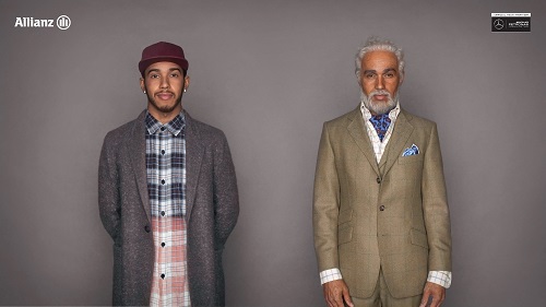 Ogilvy inszeniert für die Allianz den Rennfahrer Lewis Hamilton als Grandpa - Für die Allianz lässt Formel 1-Rennfahrer Lewis Hamilton sich alt machen (Foto: Ogilvy & Mather)