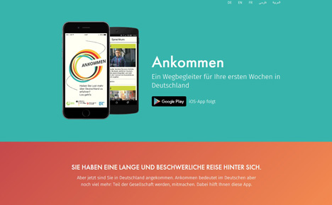 Bayerischer Rundfunk beteiligt sich an Umsetzung der neuen Service-App für Flüchtlinge 'Ankommen´' - Mehr Infos zur App unter www.ankommenapp.de (Screenshot)