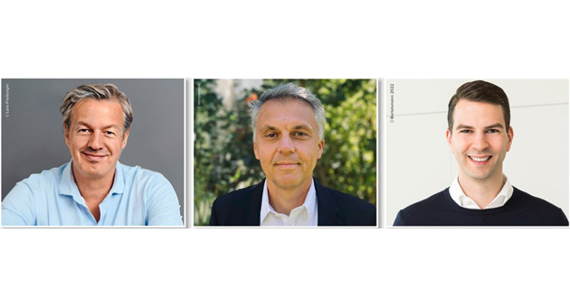 Bertelsmann und Wort & Bild investieren in Onqo Health - Wollen das Thema Krebs-Therapien forcieren (v.l.): Wort & Bild-CEO Andreas Arntzen, Onqo-Chef Dr. Jasmin Saric und Bertelsmann Investment-CEO Carsten Coesfeld - Copyright siehe Fotos