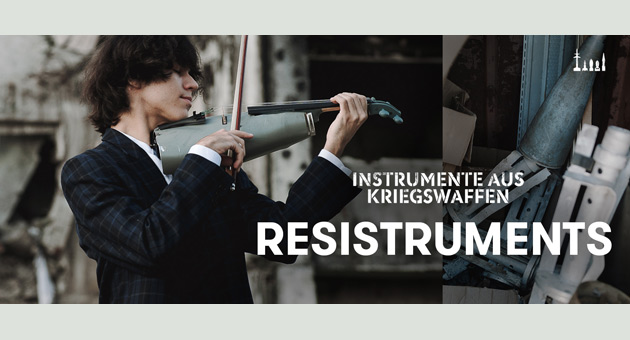 JvM Neckar und Arthelps präsentieren Spendenkampagne - An der Violine, entstanden aus einem Raketensprengkopf, ist Artem Burbyha zu sehen – Foto: JvM