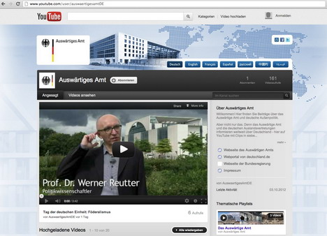 Auswärtiges Amt startet YouTube-Kanal -