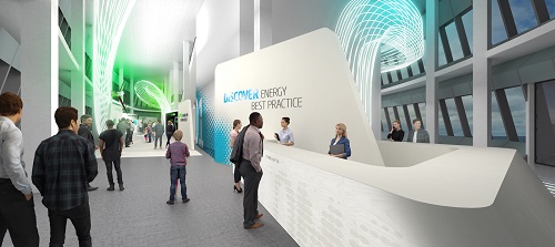 Vom Eingang der Best Practice Area im Astana Contemporary Art Center fhrt ein "Energy Stream" durch die Ausstellung (Foto: Avantgarde)