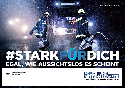 Innenministerium und fischerAppelt rücken Polizei- und Rettungskräfte in ein neues Licht - Im Rahmen der BMI-Kampagne werden unter anderem echte THW-Kräfte im Einsatz gezeigt (Foto: fischerAppelt)