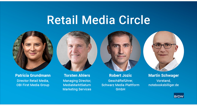 BVDW forciert Retail-Media-Aktivitäten - (v.l.) Den Vorsitz des neuen RMC bilden Patricia Grundmann (Vorsitzende), Torsten Ahlers, Robert Jozic und Martin Schwager - Foto: BVDW