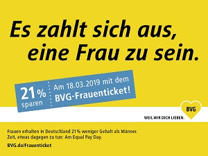 Equal Pay Day: Serviceplan und BVG lancieren erstes Frauenticket - Das BVG-Frauenticket ist 21 Prozent günstiger als das Männer-Ticket (Foto: Serviceplan)
