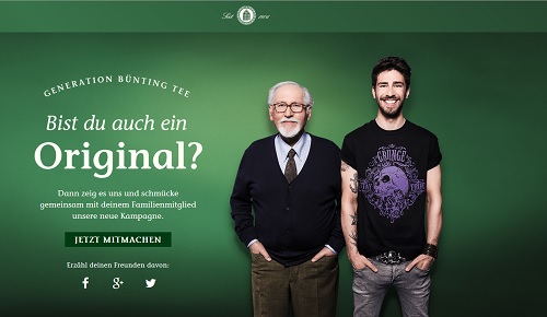 Bnting Tee ist u.a. im Internet auf der Suche nach neuen Markenbotschaftern (Foto: Screenshot www.buenting-tee.de)