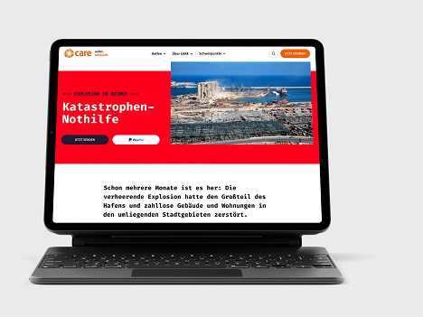 CARE: dotfly gestaltet neuen digitalen Markenauftritt - Die neue Website von CARE beinhaltet einen Krisenmodus, mit dem besonders akute Hilfsprojekte gehighlightet werden können - Foto: dotfly