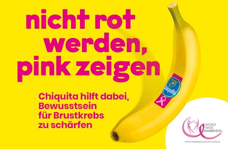 Chiquita-Bananen sind im Oktober mit pinkem Sticker unterwegs (Foto: Chiquita)