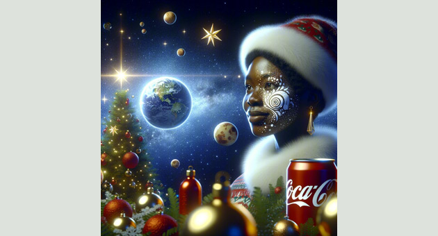 Eines von vier KI-generierten Weihnachtsmotiven von Winnie Harlow  Foto: Coca-Cola