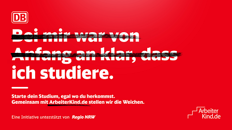 DB Regio NRW und ArbeiterKind.de setzen sich für Chancengerechtigkeit ein - In der neuen Kampagne von huth+wenzel will DB Regio NRW mit verankerten Vorurteilen zum Thema Bildungschancen aufräumen - Foto: huth+wenzel