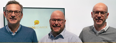 Haben ambitionierte Wachstumsplne: Oliver Vogel, Dialogschmiede-CEO Jrgen Polterauer und Lars Winterstein (v.l.n.r.; Foto: Dialogschmiede)