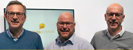 Dialogschmiede eröffnet Dependance in Deutschland - Haben ambitionierte Wachstumspläne: Oliver Vogel, Dialogschmiede-CEO Jürgen Polterauer und Lars Winterstein (v.l.n.r.; Foto: Dialogschmiede)