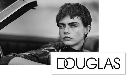 Peter Schmidt Group wird Douglas einen neuen Look verpassen - Douglas setzt künftig u.a. auf das Model Cara Delevigne als Gesicht seiner Kampagnen. Rechts im Bild außerdem das neue Logo designt von Peter Schmidt Group (Fotos: Douglas)