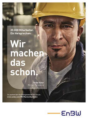 EnBW und Jung von Matt/Neckar starten Kampagne mit "Macher-Porträts" - Die EnBW-Plakate zeigen u.a. den Fernwärme-Monterur Erdal Güler (Foto: JvM)