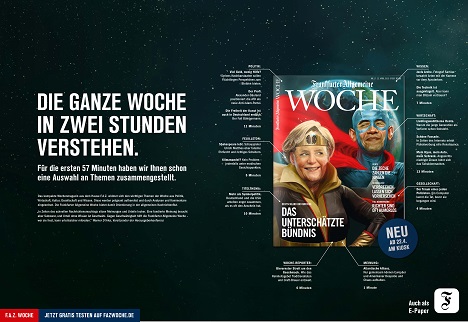Scholz & Friends entwickelt Kampagne zum Launch der 'Frankfurter Allgemeinen Woche' - Für die nächsten zehn Wochen wird die jeweils aktuelle Titelgeschichte als Kampagnenmotiv umgesetzt (Foto: Scholz & Friends Berlin)
