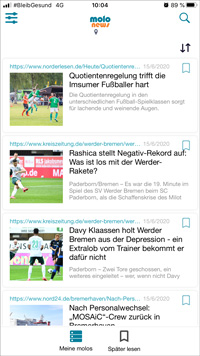 Nachrichten-App molo.news für Bremen und Umgebung gelauncht - Die User haben die Möglichkeit, die Inhalte in der App molo.news entsprechend ihrer Interessen auszuwählen; Foto: Screenshot der App molo.news