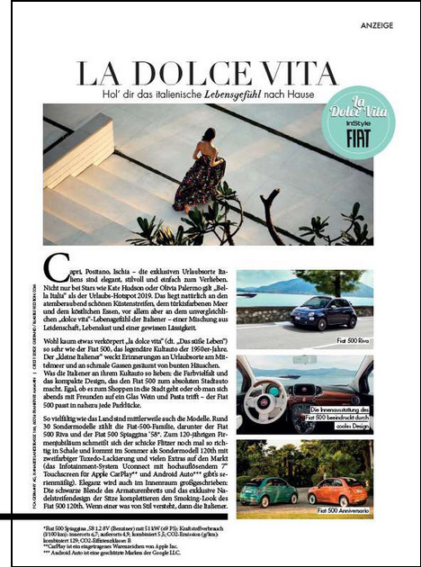 Print-Advertorials sind Teil der 360-Grad-Kampagne fr den Fiat 500 (Abb.: Burda)