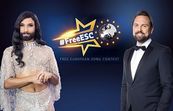 ProSieben gibt Details zum 'Free European Song Contest' bekannt - Präsentieren den 'Free European Song Contest' auf ProSieben: ESC-Siegerin Conchita Wurst und Moderator Steven Gätjen (Foto: obs/ProSieben/Martin Ehleben/Benedikt Müller)