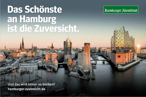 In allen 120 lokalen Erscheinungsgebieten laufen ab sofort auch von Funke selbst initiierte Imageanzeigen mit ikonischen Motiven der jeweiligen Orte und Slogans wie zum Beispiel "Das Schnste an Hamburg ist die Zuversicht".