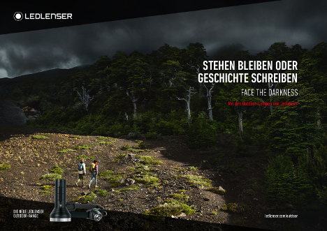 Grey besiegt mit Ledlenser die Angst vor der Dunkelheit - Wesentliches Element der neuen Ledlenser-Kampagne ist die Grenze zwischen Helligkeit und Dunkelheit (Foto: Grey)