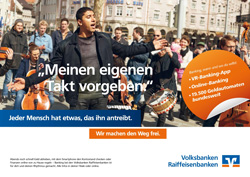Neues Anzeigenmotiv zur Volksbanken-Kampagne 'Meinen eigenen Takt vorgeben'; Foto: Genossenschaftsbanken Bayern