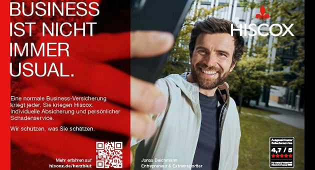 Hiscox startet Markenkampagne für Businesskunden - Die B2B-Kampagne mit Markenbotschafter Jonas Deichmann von Hiscox richtet sich mit dem Fokus an Freiberufler – Foto: Dunkelgrün