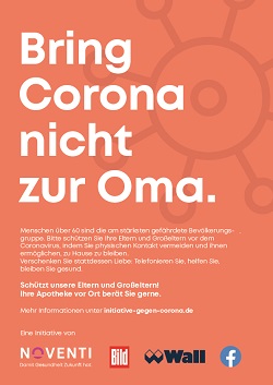 'Initiative gegen Corona' für mehr Solidarität und Zusammenhalt - Aufmerksamkeitsstarke Motive sollen auf wichtige Verhaltensweisen und Schutzmaßnahmen aufmerksam machen. (Bild: Noventi)