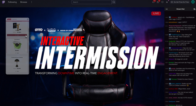 Twitch und Otto testen neues Werbeformat für Streaming-Pausen - "Interactive Intermission" nutzt erstmals Pausen in Twitch-Streams für interaktive Markenplatzierungen – Foto: Mediaplus