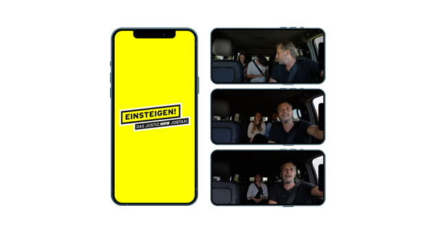 Justiz NRW wirbt mit Castenow für Nachwuchs - Dominik Weber, Creative Director bei Castenow, führt die Interviews im Taxi mit den Justiz NRW-Auszubildenden - Foto: Castenow