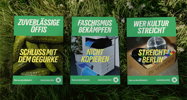 Berliner Grünen starten Wahlkampagne "Raus aus dem Rückwärts" - Das Spitzenduo Werner Graf und Bettina Jarasch vom Bündnis 90/Die Grünen startet mit einer von Core BLN entwickelten Kommunikationslinie in den Wahlkampf um das Abgeordnetenhaus – Foto: Core BLN