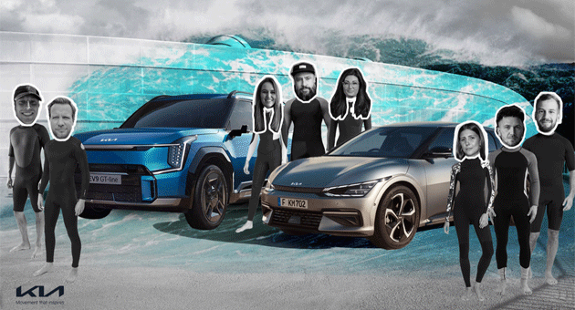 Kia gibt Teil-Etat an Kreativ-Agentur Error - Die Essener Agentur Error verbindet die Elektro-Modelle von Kia mit der Surf-Culture - Foto: Error/Kia