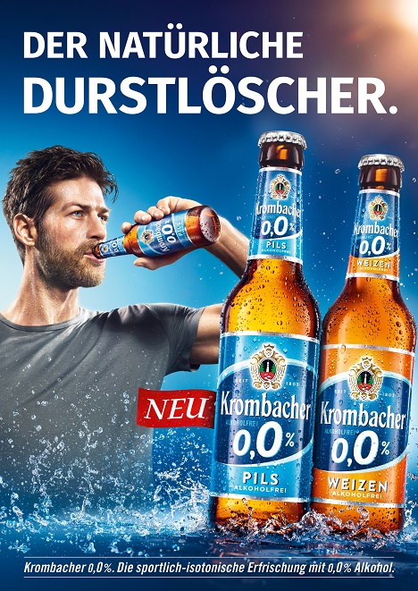 Krombacher engagiert Joey Kelly für alkoholfreie Biermarke und startet Kampagne mit Kolle Rebbe - Das Anzeigenmotiv der neuen Biermarke von Krombacher (Foto: Krombacher)