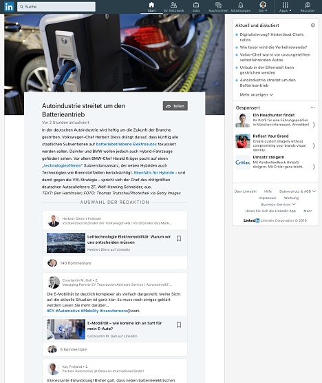 LinkedIn startet neues Nachrichtenformat 'Aktuell und diskutiert' - LinkedIn will mit einem neuen Service den informativen Austausch unter seinen Mitgliedern fördern (Foto: LinkedIn)