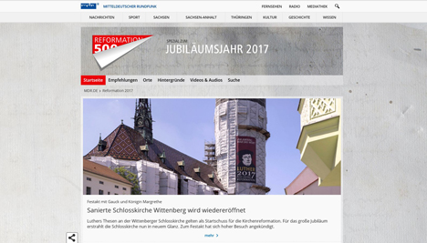 Die neue Seite bietet u.a. eine multimediale Darstellung der Reformationsorte in Mitteldeutschland; (Foto: Screenshot)