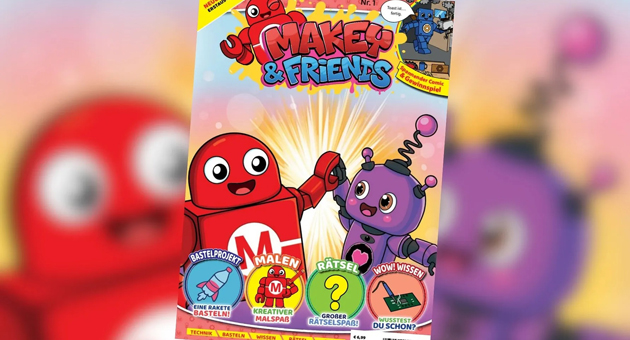 Maker Media testet neues Technikmagazin für Kinder - Das neue 32-seitige Technik- und Mitmachmagazin 'Makey & Friends' von Maker Media führt Kinder zwischen fünf und zehn Jahren mit Comics, Rätseln und Bastelprojekten spielerisch an Technik und Tüfteln heran – Quelle: Maker Media
