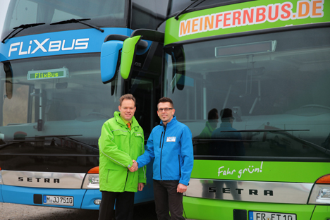FlixBus und MeinFernbus verbünden sich - v.l. MeinFernbus-Gesellschafter Michael Griensteidl und FlixBus-Gesellschafter Harald Baumann; Foto: Flixbus