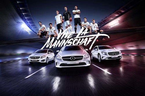 Auf dem Keyvisual der Mercedes-Benz-Kampagne ist 'Die Manschaft' zu sehen (Foto: Mecedes-Benz)