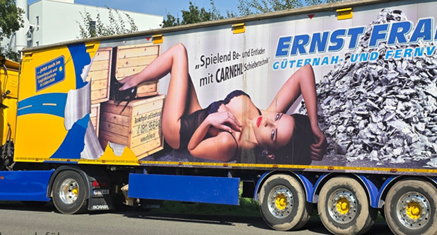 Deutscher Werberat musste 2024 nur vier Rügen erteilen - Zu diesem Motiv auf einem LKW der Spedition Ernst Franke verhängte der Deutsche Werbrat 2024 eine Rüge - Foto: Deutscher Werberat/Beschwerdeführer