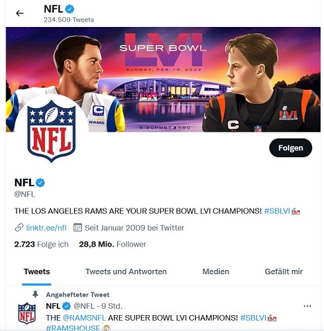 Das Berliner Marktforschungsunternehmen Brandwatch hat die Twitter-Reaktionen der Fans auf Werbetreibende im Super-Bowl-Umfeld ausgewertet - Foto: NFL auf Twitter