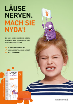 Healthcare-Marketing: PUK und NYDA sagen Kopfläusen den Kampf an - Die NYDA-Kampagne läuft in Print- und Online-Medien und am POS (Foto: PUK)