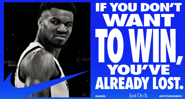 Es ist nichts Falsches daran, ein Gewinner sein zu wollen - Nike wirbt weltweit mit Zitaten wie "Wenn Du nicht gewinnen willst, hast Du schon verloren" - Motiv: Nike