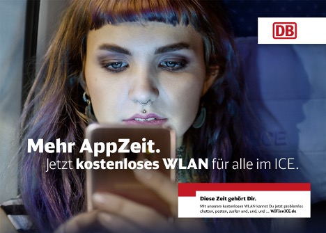 Deutsche Bahn und Ogilvy präsentieren die Zukunft der Mobilität - Die Mtoive der neuen DB-Kampagne werben mit Headlines wie Mehr ChatZeit, mehr LikeZeit, mehr AppZeit (Foto: Ogilvy)