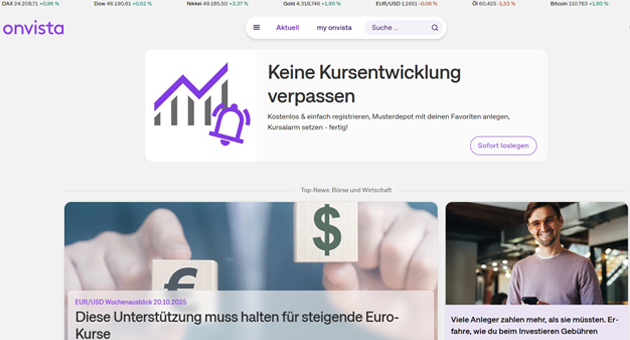 Vermarktung: Ströer erweitert Portfolio um Finanzportal - Ab Januar 2026 wird Ströer die Börsen-Plattform Onvista exklusiv vermarkten – Foto: Screenshot Onvista.de