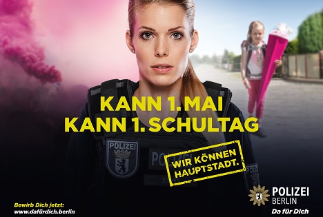 Glow im Einsatz für die Polizei Berlin - Auf den Plakatmotiven der Berliner Polizei sind Porträts echter Polizisten und Polizistinnen zu sehen; Foto: Polizei Berlin / glow