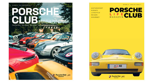 Porsche Club Deutschland: Neuer Agenturpartner und neuer Name für Mitgliedermagazin - Das neue "Porsche Club Magazin" (l.) tritt ab 2027 die Nachfolge von "Porsche Club Life" an – Foto: Porsche Club Deutschland