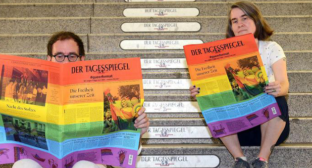 Der Queerspiegel feiert sein Zehnjähriges - Tilmann Warnecke und Nadine Lange verantworten den Queerspiegel als leitende Redakteure Foto: Tagesspiegel