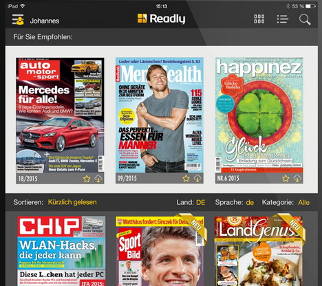 In Deutschland stehen Readly-Nutzern rund 1.000 Zeitschriftentitel zur Verfgung