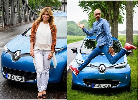 Am Steuer des Renault ZOE sind die TV-Stars Panagiota Petridou und Amiaz Habtu (Foto: Renault, Willi Weber)